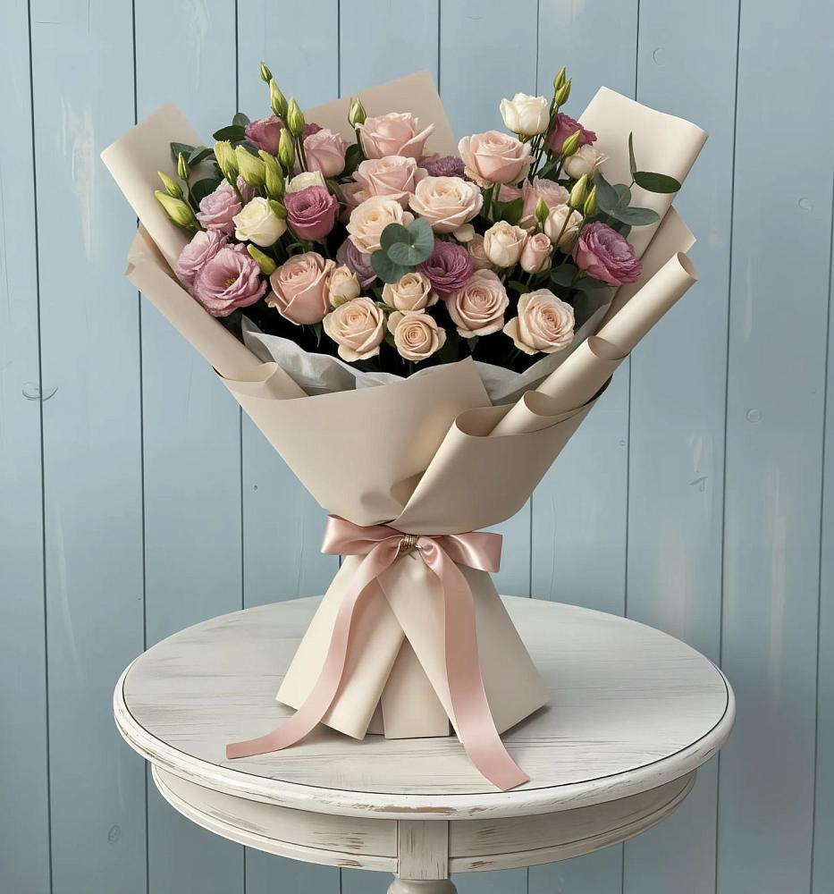 Букет цветов из: Розы и Лизиантусы в Александрийской Республики Дагестан